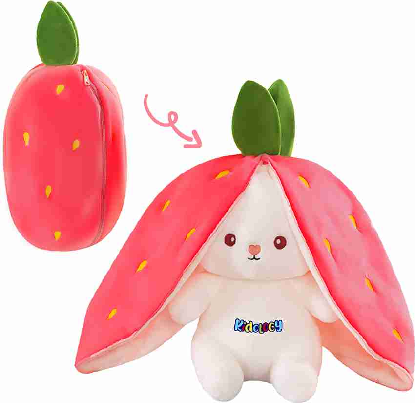 Bunny Stuffed Animal,Strawberry Reversible Cuddle Bunny Plush Doll with  Zipper Cute Soft Rabbit Toys Pillow for Kids and Adults Easter Bunnies