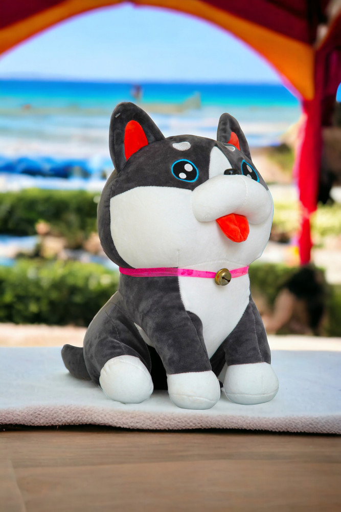 KN Inc Big puppy stuffed animal spongy soft fabric Grey color cute Dog soft toy 55 cm Big puppy stuffed animal spongy soft fabric Grey color cute Dog