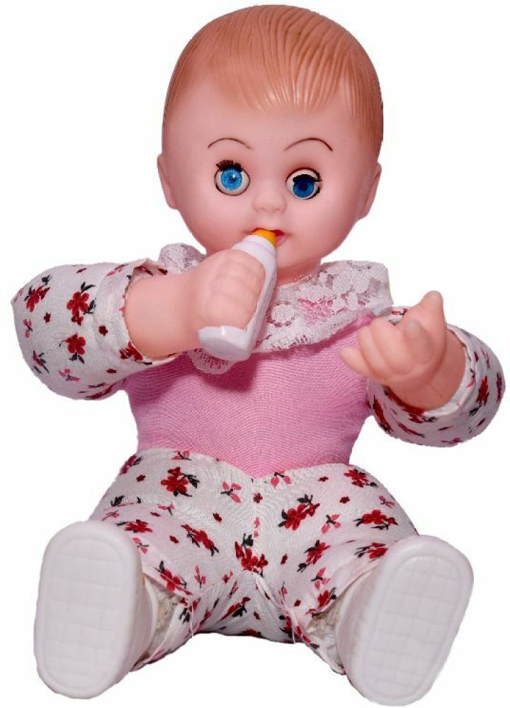 Welltech Soft Cute Eye blinking Milk Bottle Holding Baby Doll for Child Red 30 cm Soft Cute Eye blinking Milk Bottle Holding Baby Doll for Child Red Buy Doll