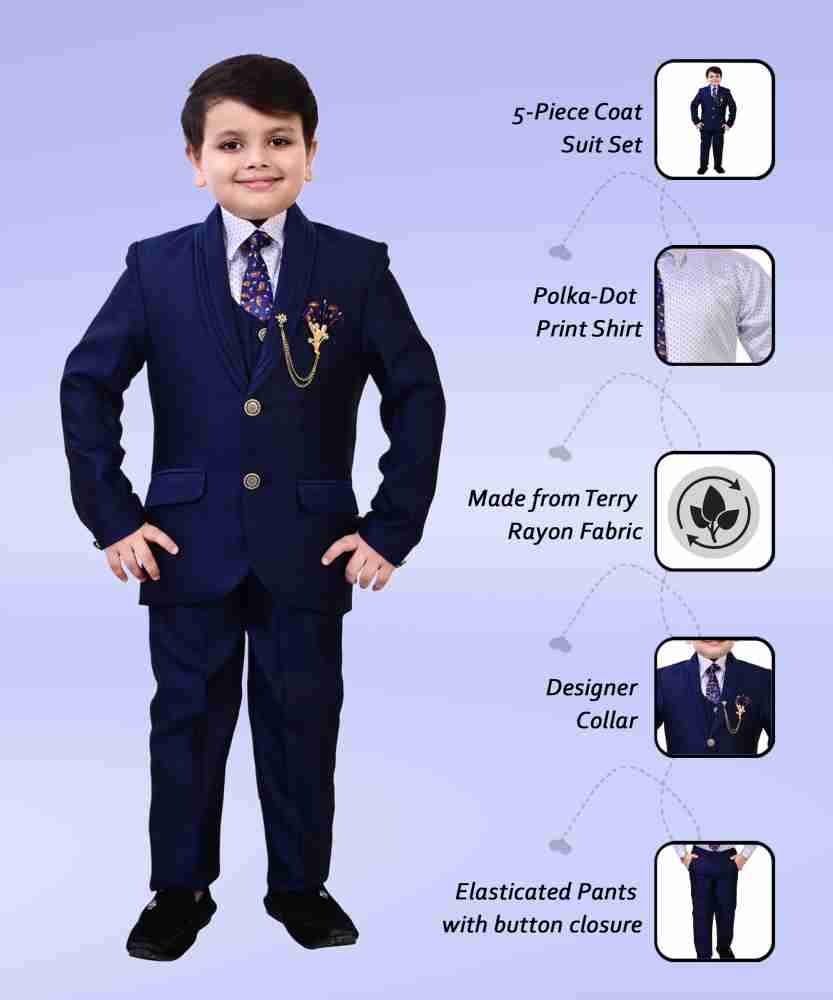 BT DEZINES 5 Piece Coat Suit Set: Shirt Pants Blazer Waistcoat & Tie for  Kids & Boys Solid Boys Suit