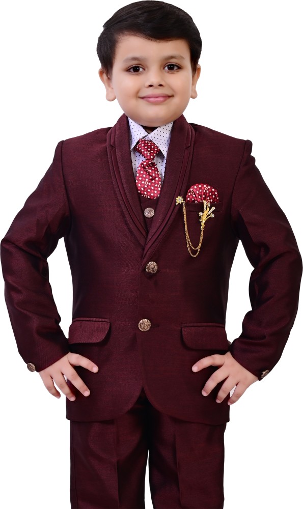 BT DEZINES 5 Piece Coat Suit Set: Shirt Pants Blazer Waistcoat & Tie for  Kids & Boys Solid Boys Suit