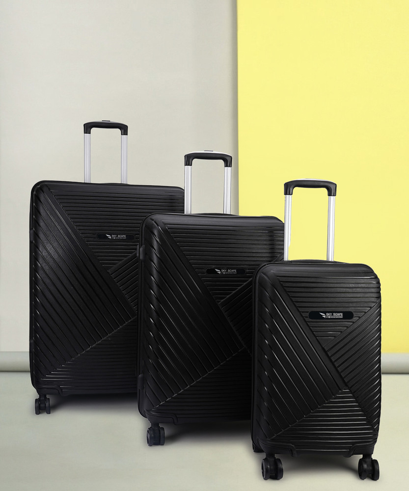 SKYSCAPE BY SWISS MILITARY by SWISS MILITARY Orion Hardtop Trolley Set of 3 20 24 28 Inch Check in Suitcase 4 Wheels 28 inch Black Price in India Flipkart