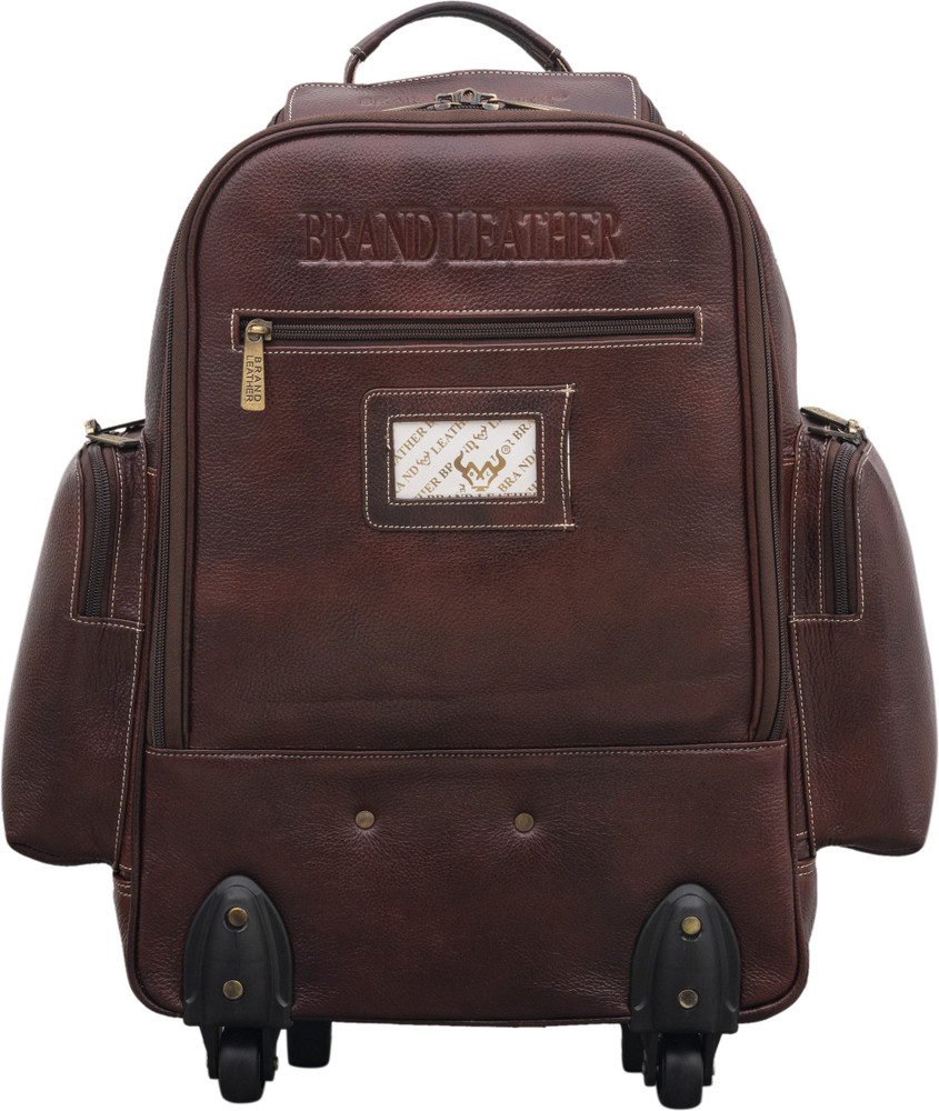 BRAND LEATHER Rolling Backpack Wheeled Laptop Backpack for Travel Trolley Luggage Suitcase Cabin Suitcase 2 Wheels 18 inch BROWN Price in India Flipkart