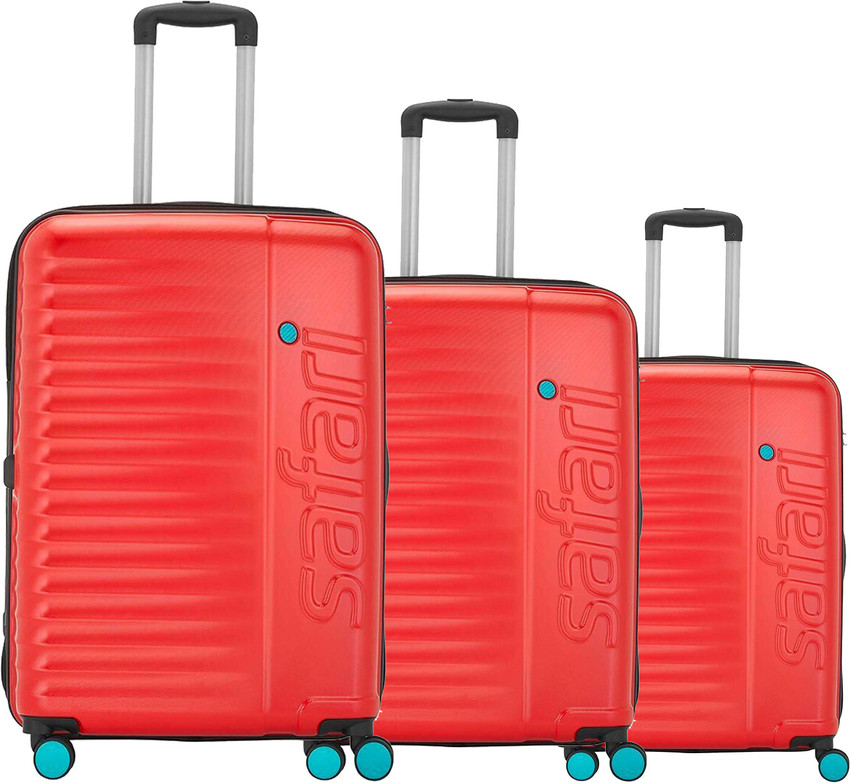 SAFARI Ignite Polycarbonate Luggage Set of 3 Trolley Bags 55 71 81 cm Cabin Check in Set 8 Wheels 31 inch RED Price in India Flipkart