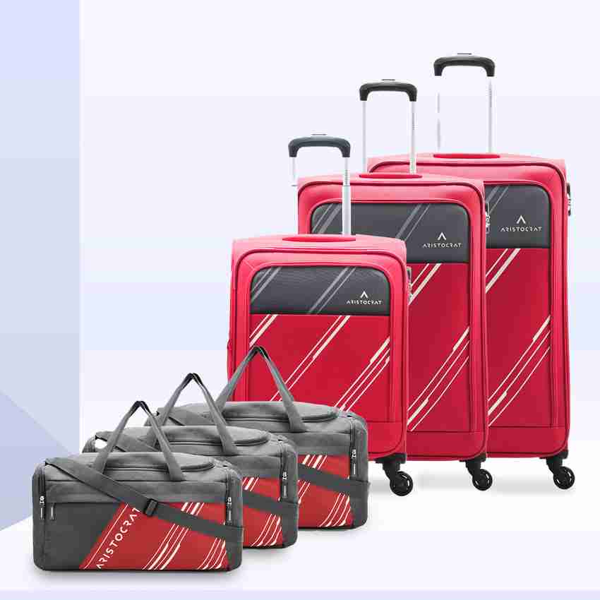 ARISTOCRAT Trigon Hexa Set of 6 3 Trolley Bags 55cm 69cm 79cm 3 Duffles Small 52cm Cabin Check in Set 4 Wheels 40 inch Red Price in India Flipkart