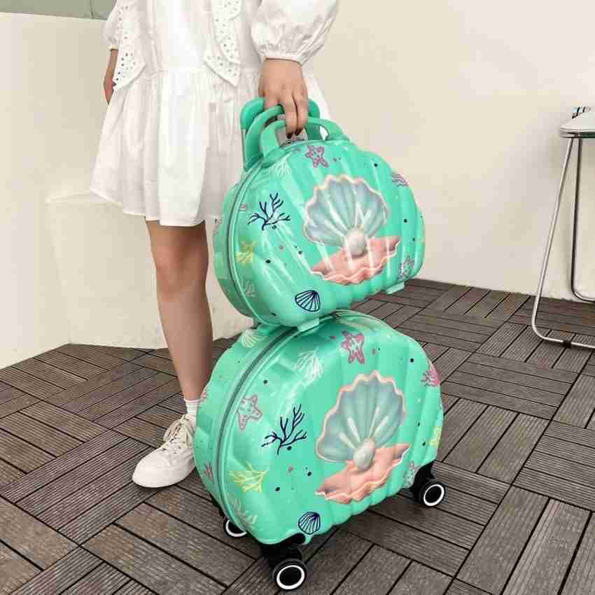 kidsmuch Cute Sea Shell design Trolley Bag Suitcase for Girls Teens with Vanity Bag Cabin Suitcase 4 Wheels 16 inch GREEN Price in India Flipkart