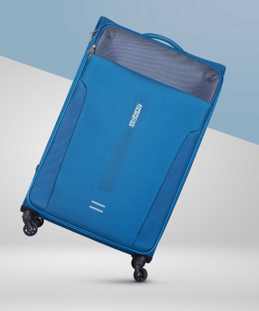 AMERICAN TOURISTER Madison Spinner TSA Soft Trolley 79 cm Blue Expandable Check in Suitcase 4 Wheels 34 inch Blue Price in India Flipkart