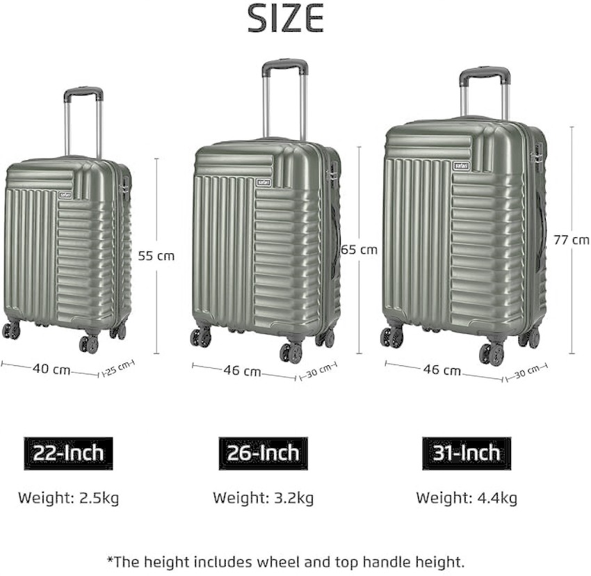 SAFARI Combat Hard Sided Polycarbonate 5 Years Warranty Luggage 2 PC Set 55 65 cm Cabin Check in Set 8 Wheels 26 inch THYME GREEN Price in India Flipkart