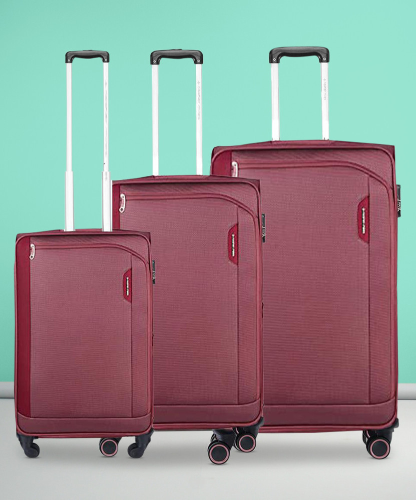 NASHER MILES Expander Soft Sided Polyester Luggage Set of 3 Maroon Trolley Bags 55 65 75 cm Expandable Check in Suitcase 4 Wheels 28 inch Maroon Price in India Flipkart