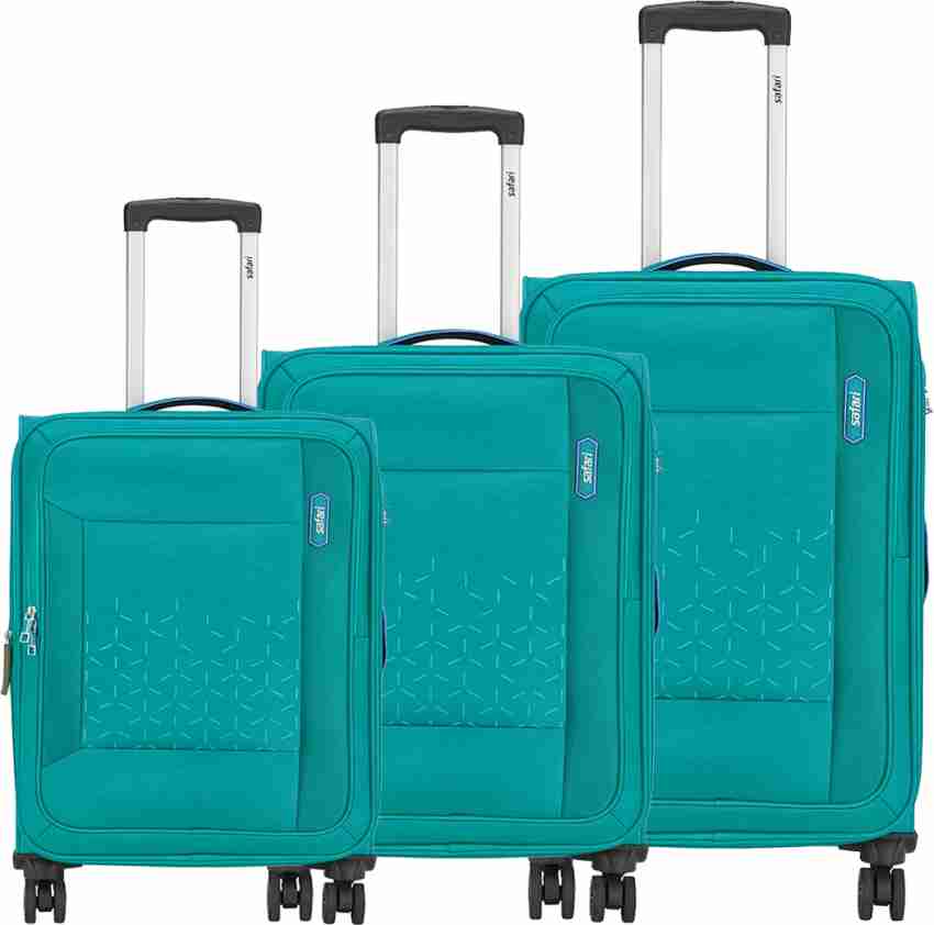 SAFARI Crystal 5 Years Warranty 8 Wheel Luggage Set of 3 Trolley Bags 59 71 81 Cm Expandable Cabin Check in Set 4 Wheels 32 inch TEAL Price in India Flipkart