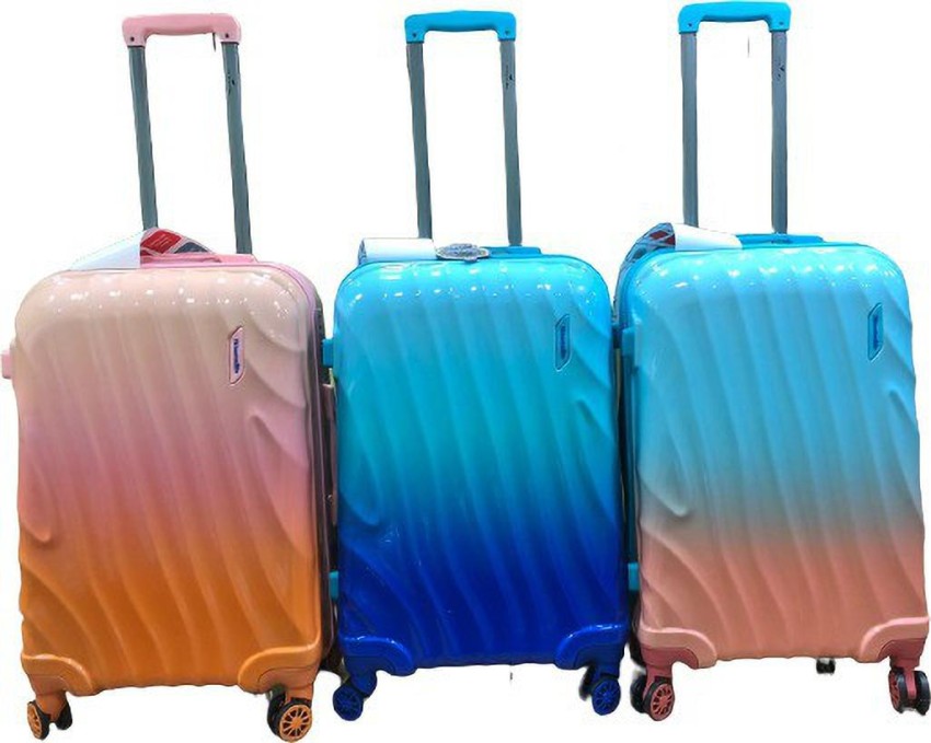 FM AMERICAN RIDER Hard body set of 3 luggage - wave trolley 360. CB+ MD+ LG  -Blue Expandable Cabin & Check-in Set - 28 inch BLUE, Grey, Rose gold -  Price in India | Flipkart.com
