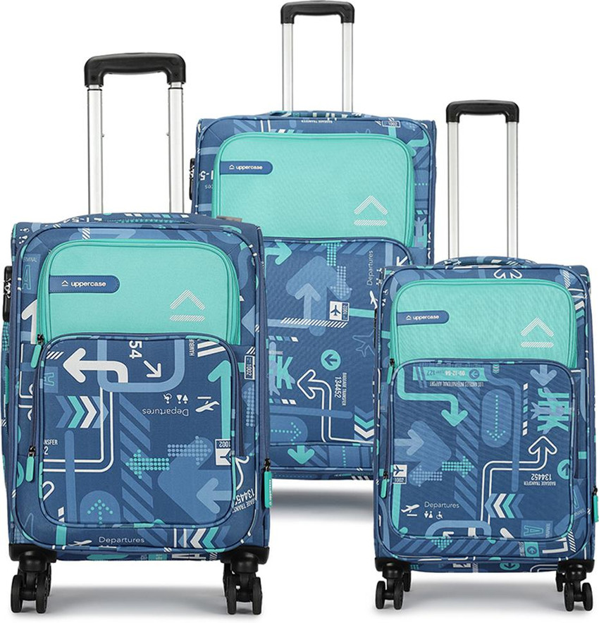 Uppercase JFK Soft Trolley Luggage Set of 3 S M L Expandable Cabin Check in Set 8 Wheels 31 inch Denim Blue Price in India Flipkart