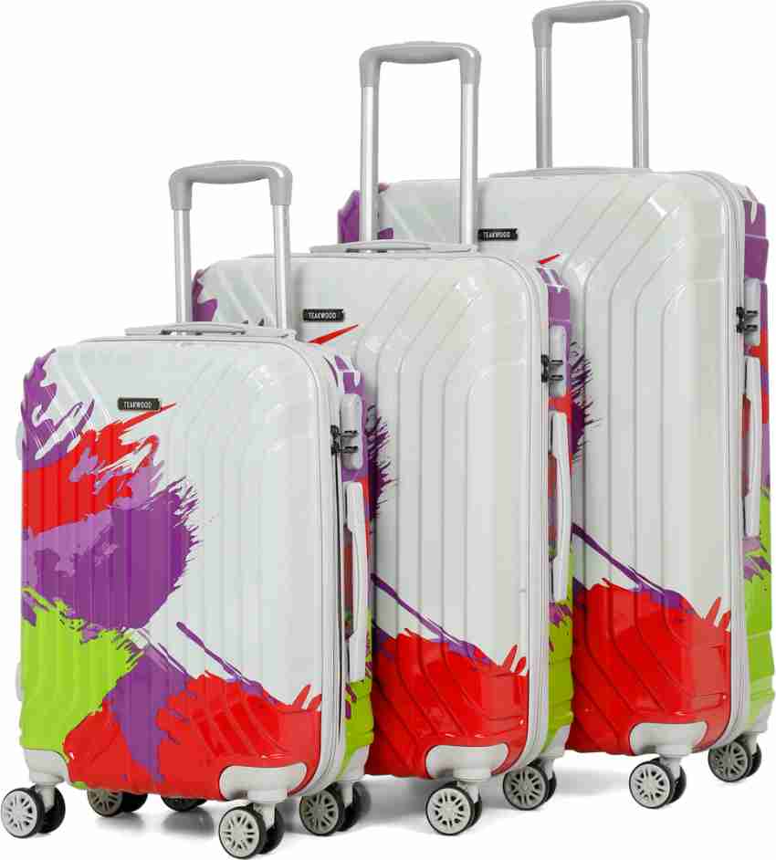 Teakwood Leathers Teakwood Set of 3 Abstract Printed Hard Trolley