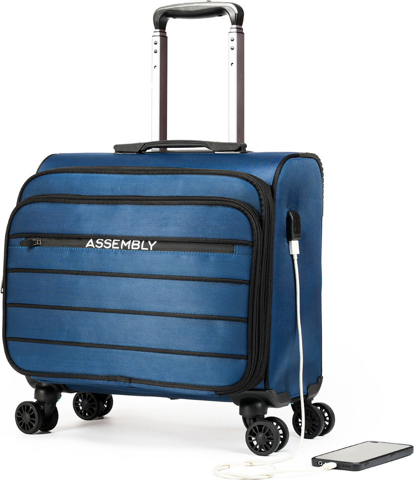 Assembly Luggage Overnighter Trolley Bag with USB Charging Port 4 Wheels Cabin Luggage Cabin Suitcase 4 Wheels 16 inch Blue Price in India Flipkart