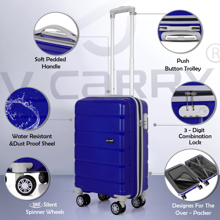v carry Travel Bag for Travel 4 wheel Small Luggage Cabin Check in Set 4 Wheels 22 inch NAVI BLUE Price in India Flipkart