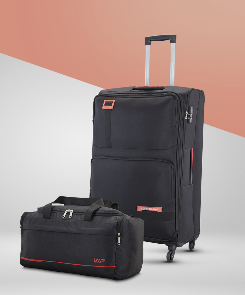 VIP DominaDurable Polyester Soft sided Cabin size trolley with 45L duffle Expandable Check in Suitcase 4 Wheels 27 Inch