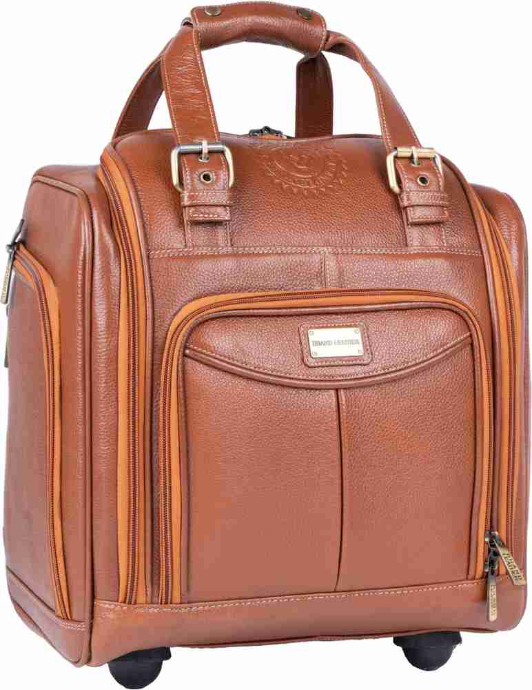 BRAND LEATHER Genuine Leather Underseat Carry On Rolling Travel