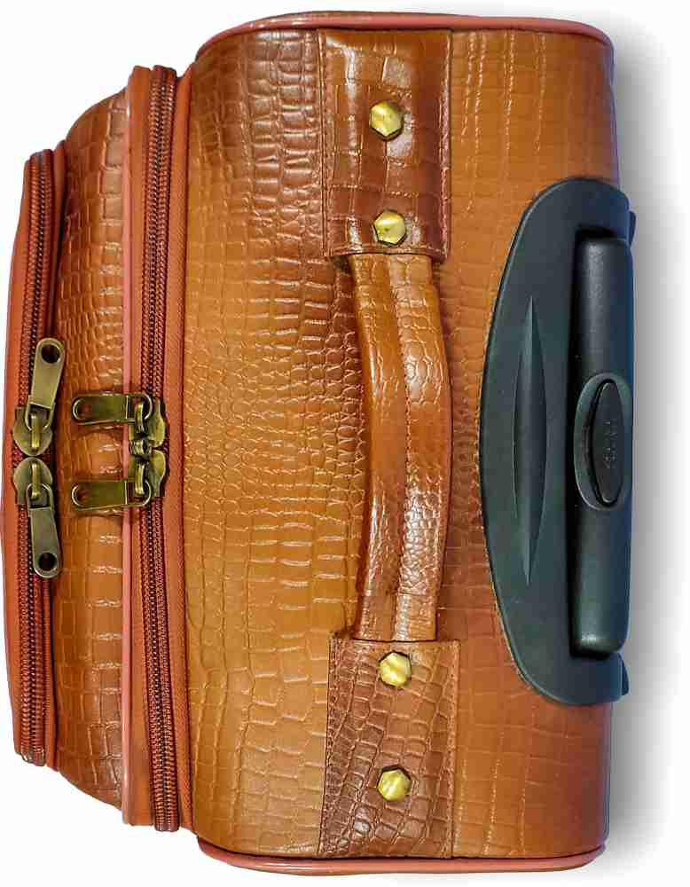 bmfar Small (55cm) Leather Cabin Suitcase - Crocodile Pattern Tan & Brown  Trolley Bag Cabin Suitcase - 21 inch Tan & Brown Crocodile Pattern - Price  in India
