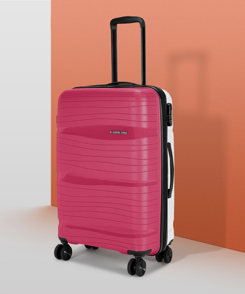 NASHER MILES Nicobar Hard Sided Polypropylene Cabin Luggage 20 inch 55cm Trolley Bag Plum White Cabin Suitcase 4 Wheels 20 inch