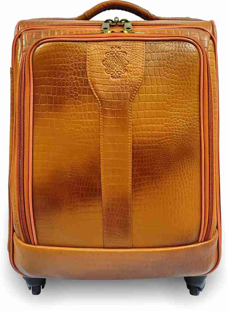 bmfar Small 55cm Leather Cabin Suitcase Crocodile Pattern Tan Brown Trolley Bag Cabin Suitcase 4 Wheels 21 inch Tan Brown Crocodile Pattern Price in India Flipkart