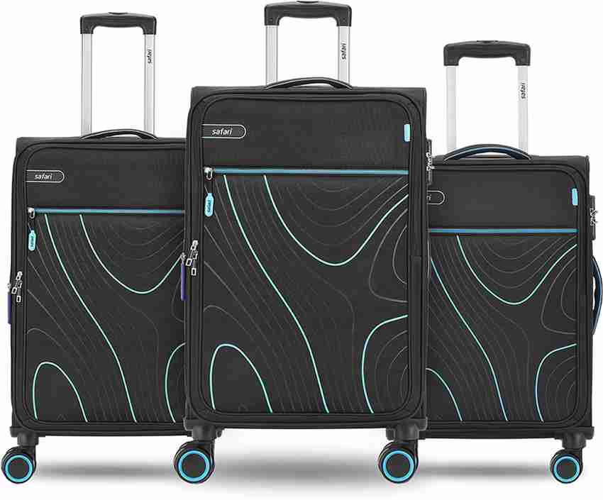 SAFARI 8 Wheel Trolley bag Set of 3 Small Medium Large size Black color Contour Expandable Cabin Check in Set 8 Wheels 30 inch Black Price in India Flipkart