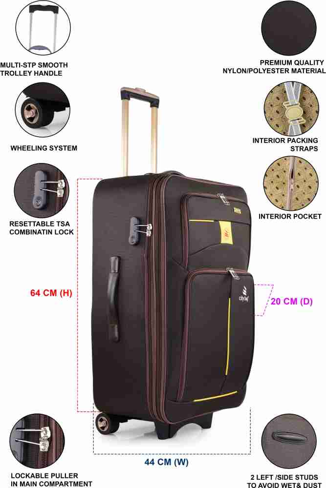 CITY BAG Medium Cabin Luggage bag(61cm)Travel bag Trolley bag Two Wheel And  Number Lock Expandable Cabin & Check-in Set - 24 inch BROWN - Price in  India