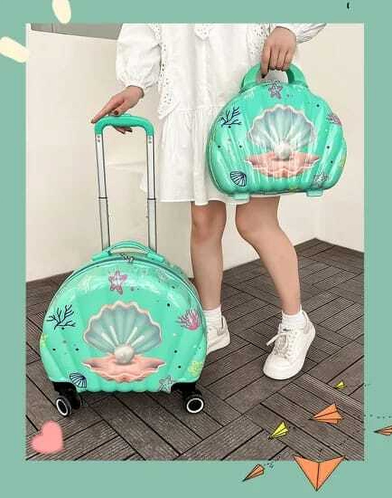 NAVRANGI Cute Sea Shell design Trolley Bag Suitcase for Girls Teens with Vanity Bag Cabin Suitcase 4 Wheels 16 inch PINK Price in India Flipkart