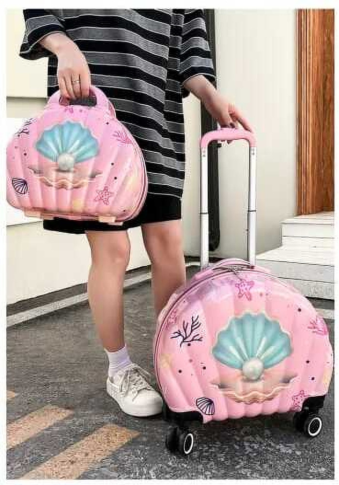 NAVRANGI Cute Sea Shell design Trolley Bag Suitcase for Girls Teens with Vanity Bag Cabin Suitcase 4 Wheels 16 inch PINK Price in India Flipkart