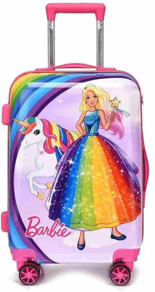 Swarn Products Rainbow Unicorn Barbie Printed Pattern Suitcase Extra Light Weight Kids Cabin Suitcase 4 Wheels 16 inch