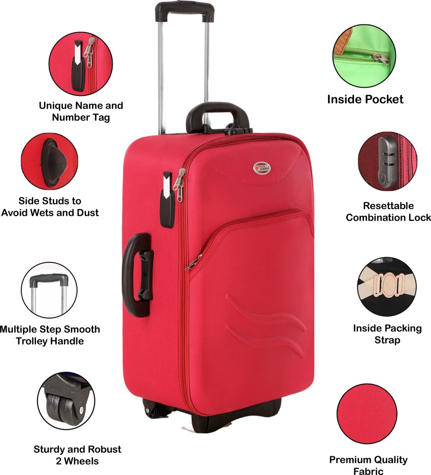Yours Luggage Lightweight Smile Pocket, Ergonomic Polyester, 2 Wheel Suitcase  with Steel Trolley Expandable Check-in Suitcase - 26 inch Red - Price in  India