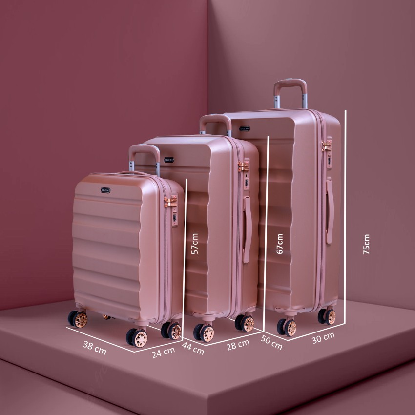 On vacay cheap luggage rose gold