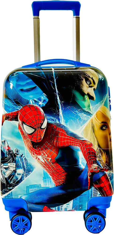 Paryatak Spiderman Print 16 Inch Kids Suitcase Trolley Bag For Boys Cabin Suitcase 8 Wheels 16 inch Blue Price in India Flipkart