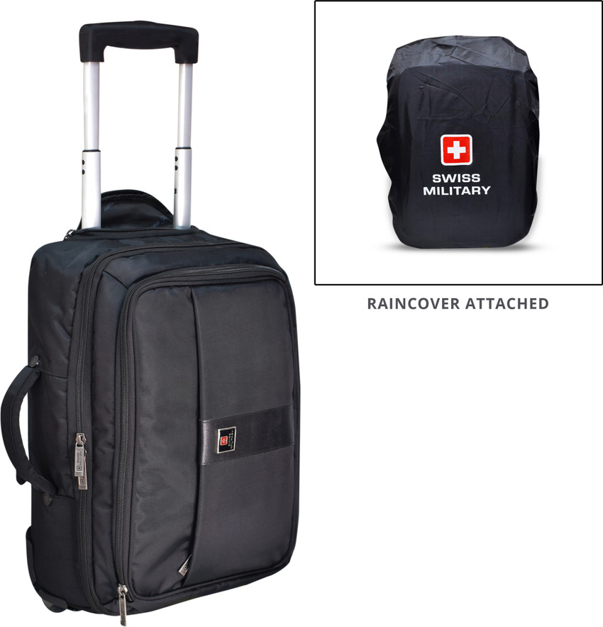 SWISS MILITARY LAPTOP TROLLEY BRIEFCASE CUM BACKPACK WITH RAIN COVER Cabin Suitcase 2 Wheels 22 inch Black Price in India Flipkart