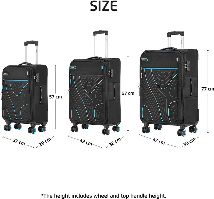 SAFARI 8 Wheel Trolley bag Set of 3 Small Medium Large size Black color Contour Expandable Cabin Check in Set 8 Wheels 30 inch Black Price in India Flipkart