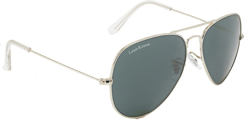 Buy Louis Kouros Cherokee Aviator Classic 4414 sunglasses | Gold Frame |  Black Lens | Mirror Lens | 400 UV Protected | For Men & Women | Medium at