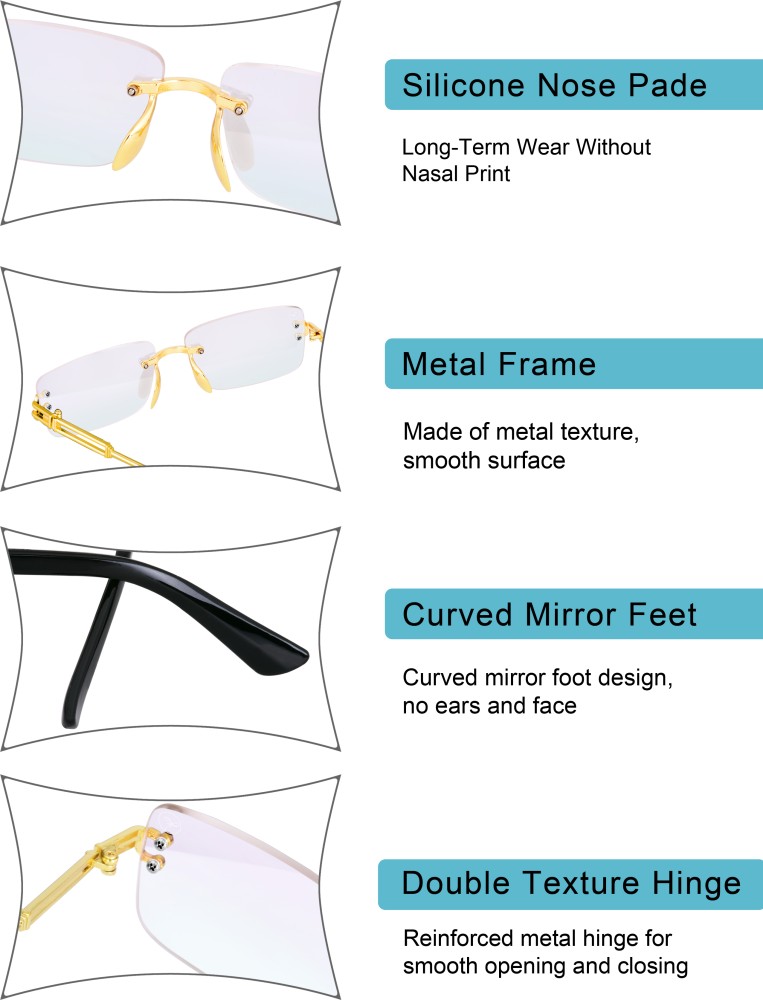 FREDDY Mc Stan Rectangular Stylish Sunglasses, Metal Frameless Goggle For  Men & Women, 100% UV Protection with Frameless design