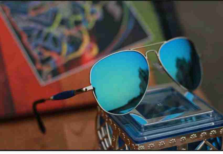 Blue glass aviator sunglasses on sale