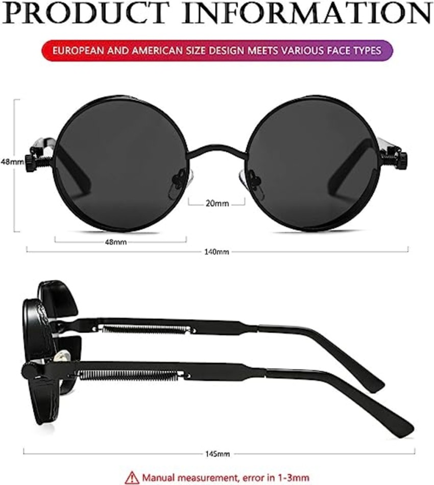 Round Steampunk Sunglasses, Retro Sunglasses Polarized