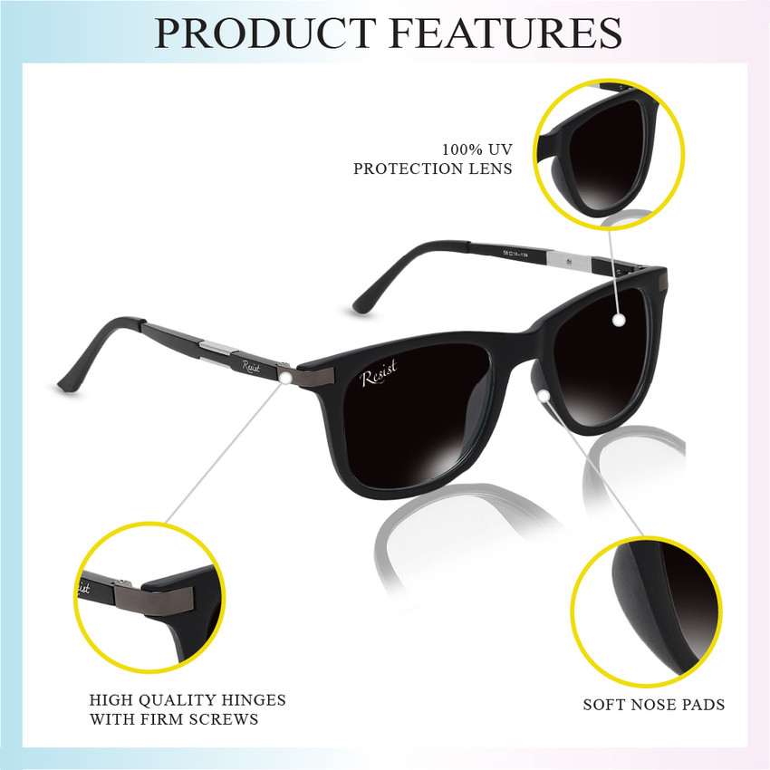 Buy RESIST EYEWEAR Wayfarer Rectangular Sunglasses Black For Men Women Online Best Prices in India Flipkart