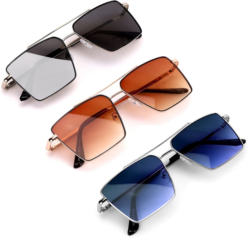 Men's Retro Metal Square Sunglasses Uv Protection With Plastic