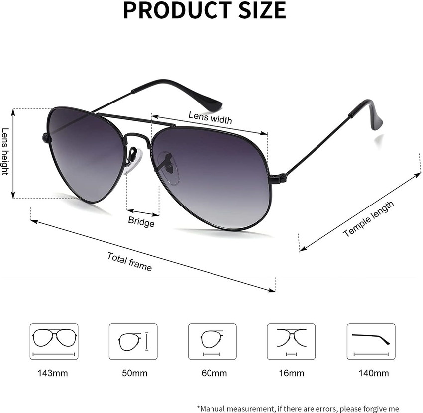 Aviator sunglasses dimensions sales