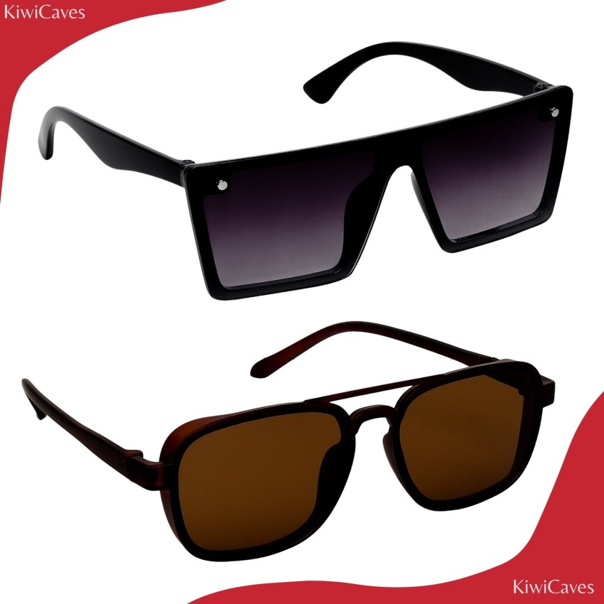 Buy KiwiCaves Rectangular Sunglasses Black For Men & Women Online @ Best  Prices in India