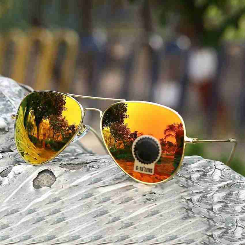 Yellow mirrored aviator sunglasses on sale