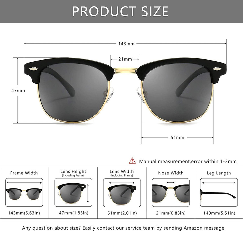 Womens sunglasses size chart discount