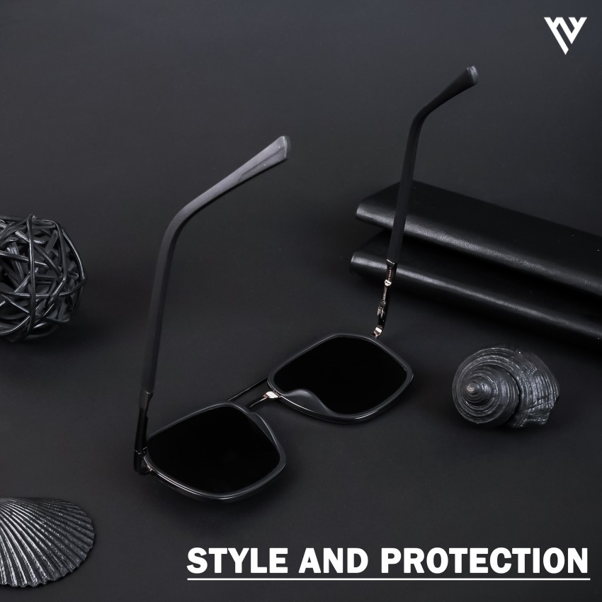 Voyage UV Protected Black Square Men & Women Sunglasses (952MG3669 |Black Lens | Black Frame)