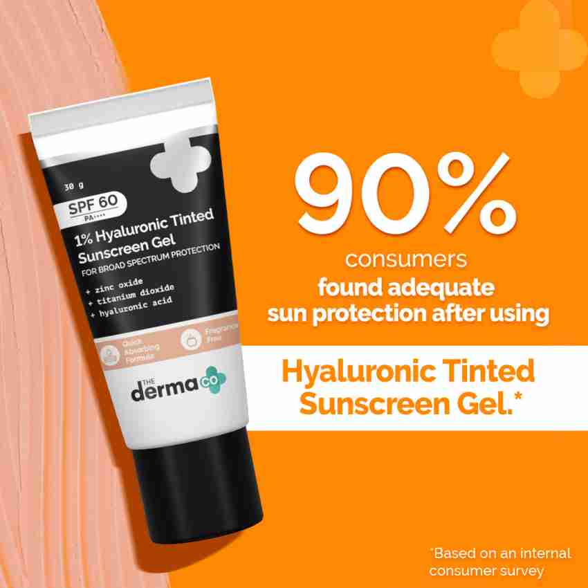 The Derma Co 1% Hyaluronic Tinted Sunscreen SPF 60 Gel, PA++++, No