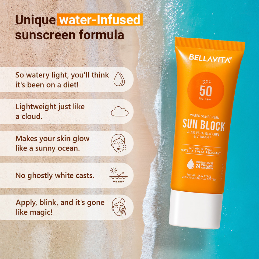 Bellavita Sunscreen SPF 50 PA Water based Hydrating Sunscreen Price in India Buy Bellavita Sunscreen SPF 50 PA Water based Hydrating Sunscreen Online In India Reviews Ratings Features Flipkart