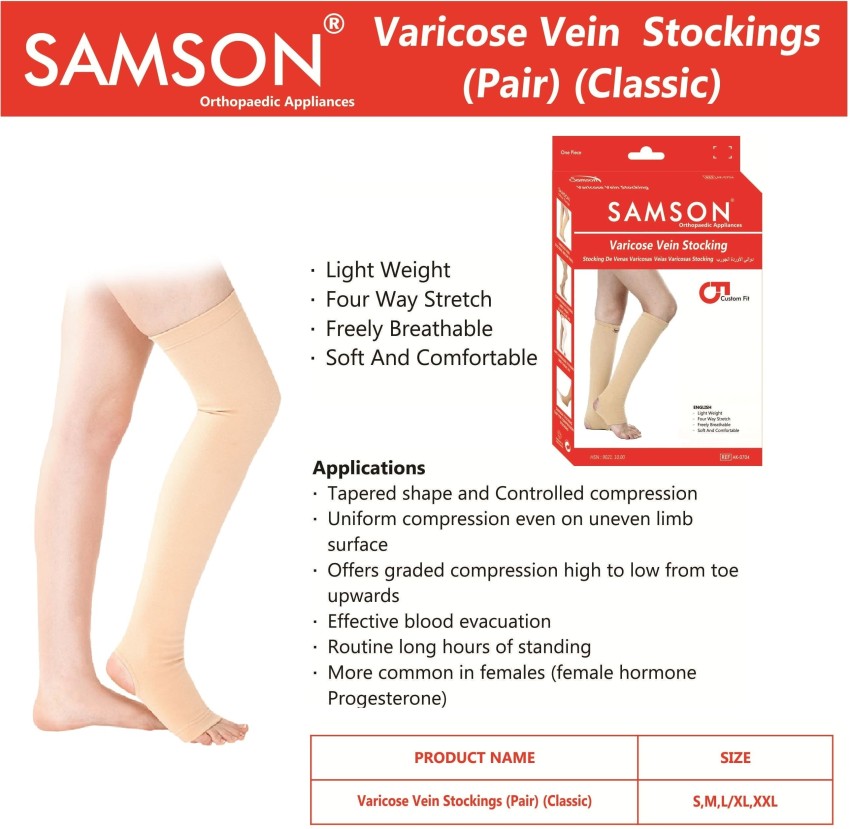 SAMSON Varicose vein Stocking (Classic Pair)Below Knee-For Pain and  Swelling(Size - M) Knee Support - Buy SAMSON Varicose vein Stocking  (Classic Pair)Below Knee-For Pain and Swelling(Size - M) Knee Support  Online at