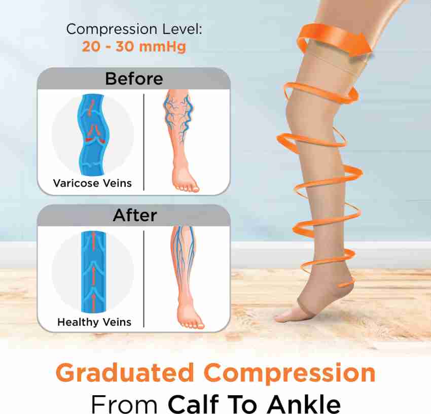 Dyna Medical Compression Stockings for Varicose Vein ! With Graduated  Compression (Below Knee-Medium, Type: Beige-Class 2) 