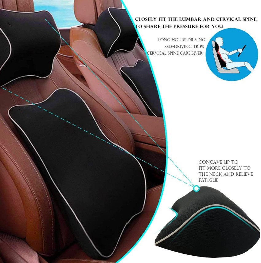 Lumbar Support Pillow and Car Neck Pillow Set,Memory Foam Back Cushion for Lower  Back Pain Relief Car Pillow for Cervical Support,Ergonomic Car Headrest  Pillow Orthopedic Backrest Cushion for Car Seat 